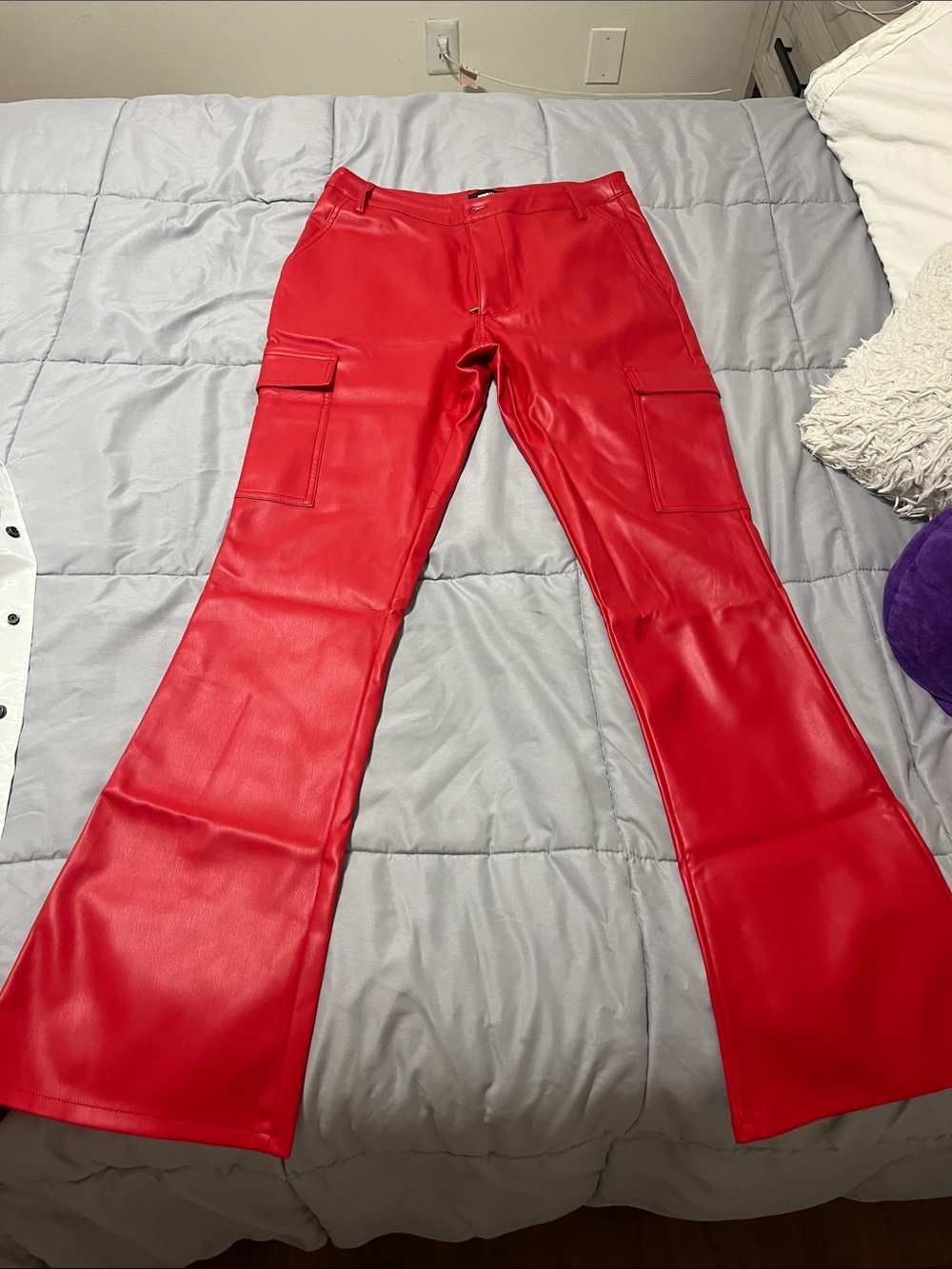 Fashion Nova Red Slim Straight Cargo Faux Leather Jeans